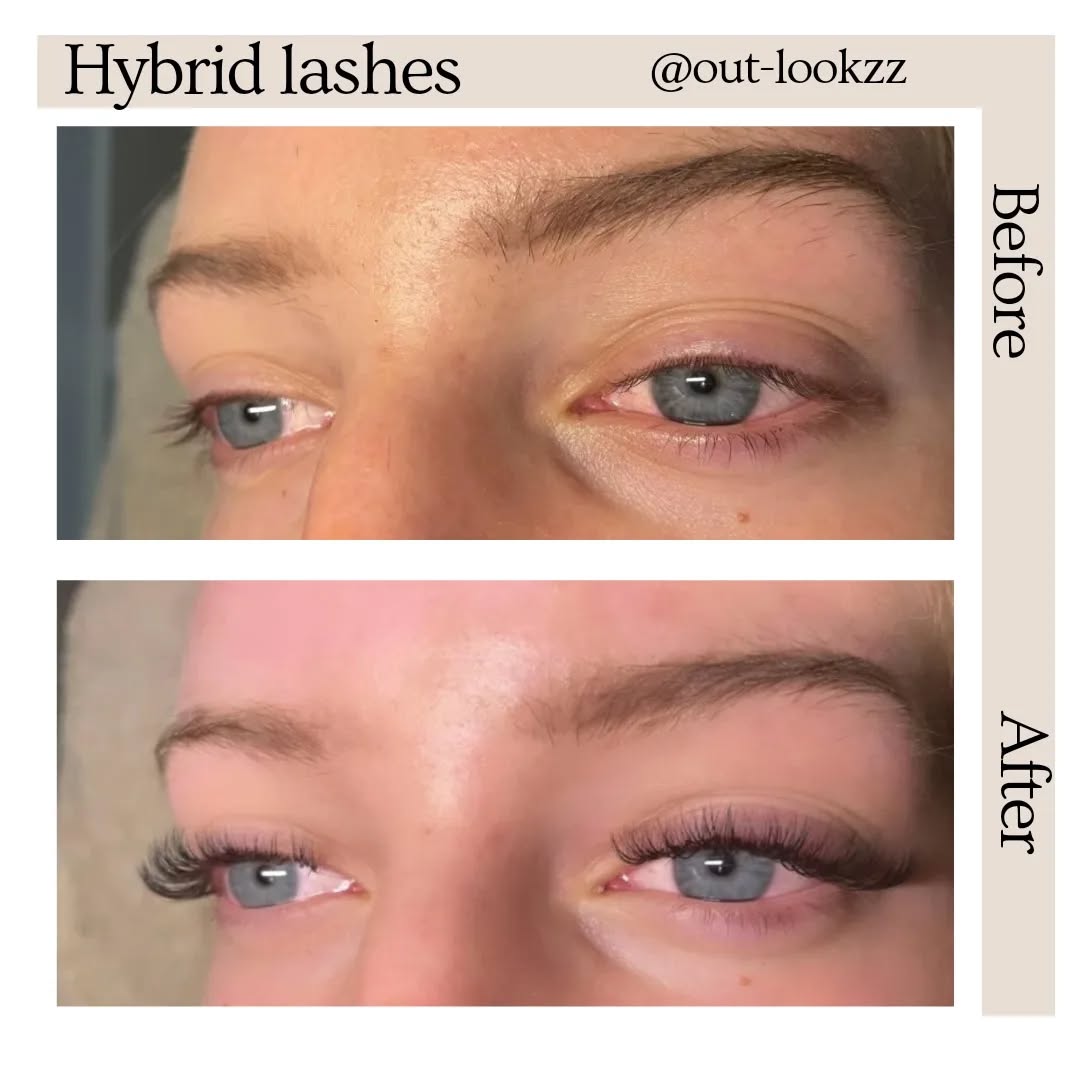 Hybrid wimperextensions, voor en na, door Out-Lookzzz